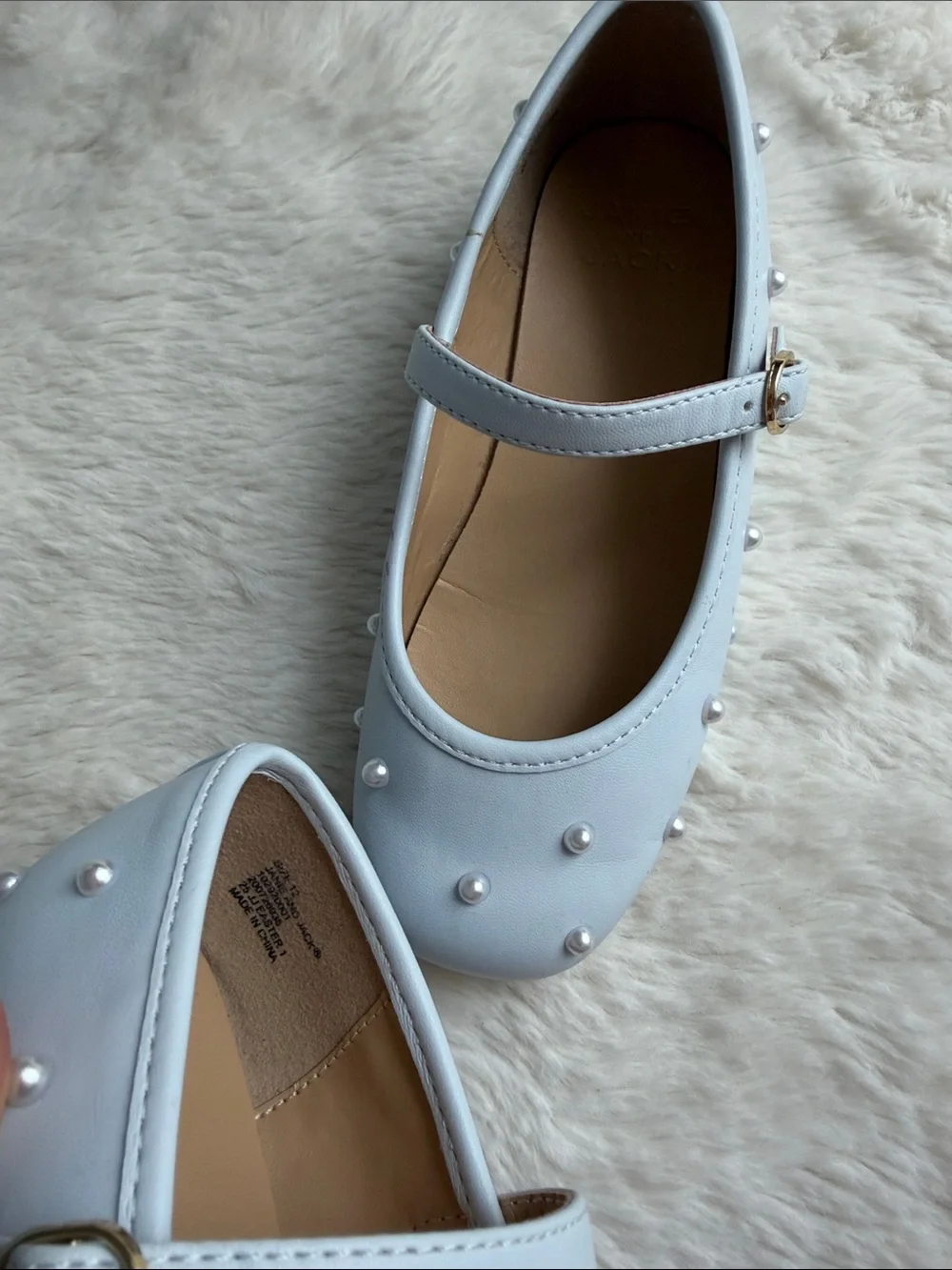 Janie and Jack Light Blue Pearl-Stud Mary Jane Shoes
